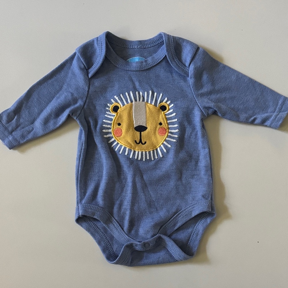 Bon Bebe Blue Lion Baby Bodysuit Long Sleeve Onesie Size 0-3 Months